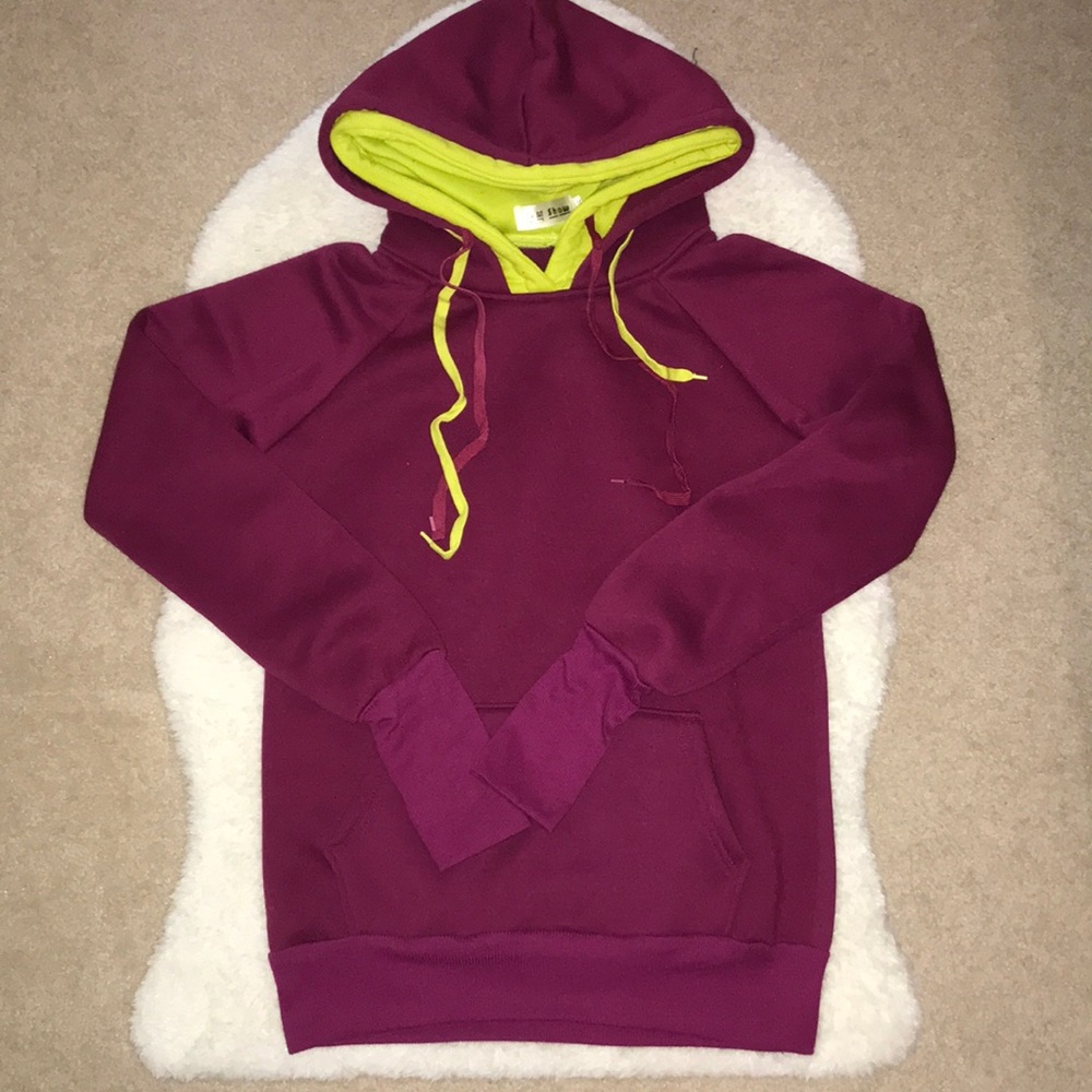 NWOT Burgundy Double Hooded Sweater with Thumb Holes